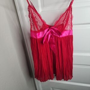 NEW Victoria’s Secret Very Sexy Pleated Babydoll Short Dress Red Pink Bow Med